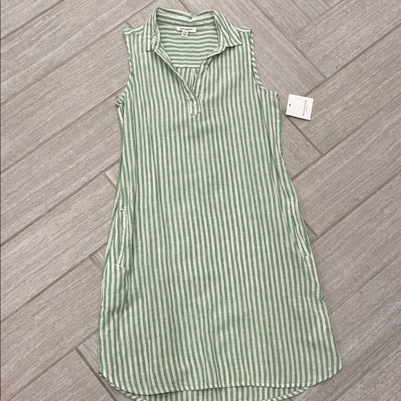 beachlunchlounge Dresses & Skirts - beachlunchlounge Green and White Striped Midi Dress/Swim cover up